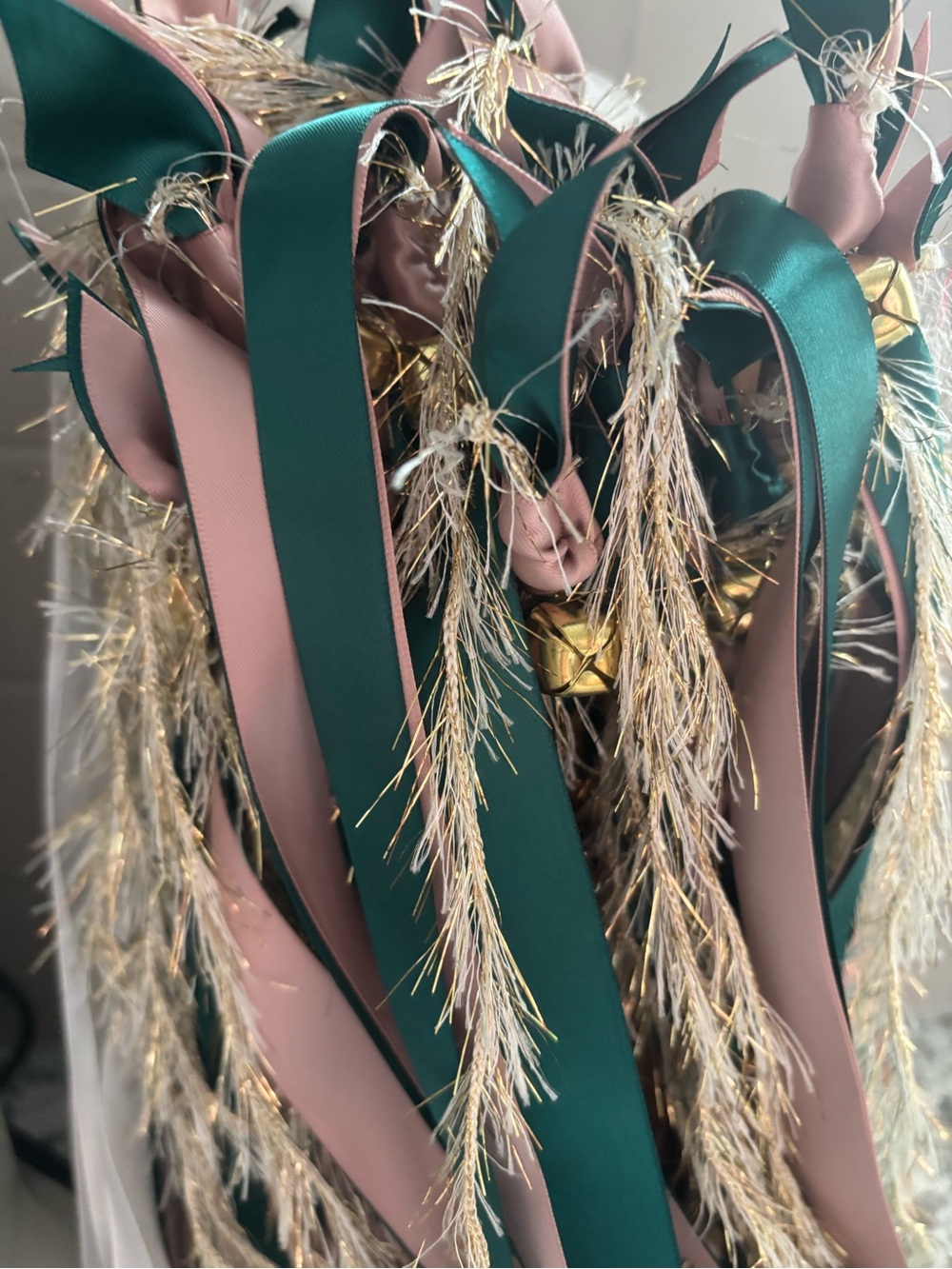 Hand Crafted Green, Dusty Pink & Gold Ribbon Wand Party Favors